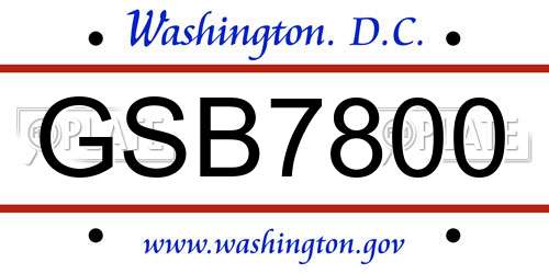 GSB7800 District Of Columbia License Plate