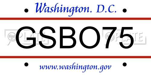 GSBO75 District Of Columbia License Plate