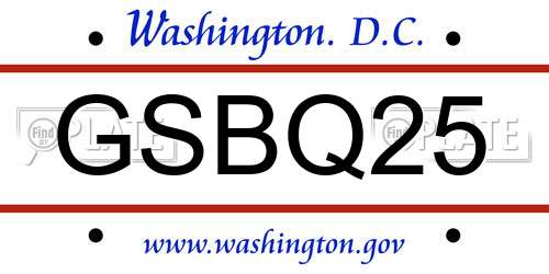 GSBQ25 District Of Columbia License Plate