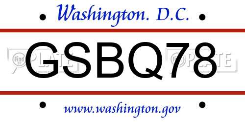 GSBQ78 District Of Columbia License Plate