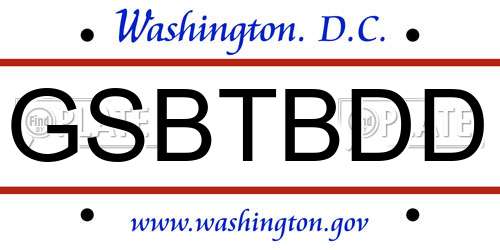GSBTBDD District Of Columbia License Plate