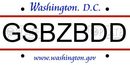 GSBZBDD District Of Columbia License Plate