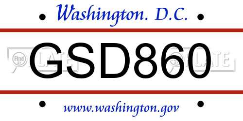 GSD860 District Of Columbia License Plate