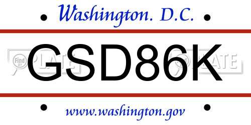 GSD86K District Of Columbia License Plate