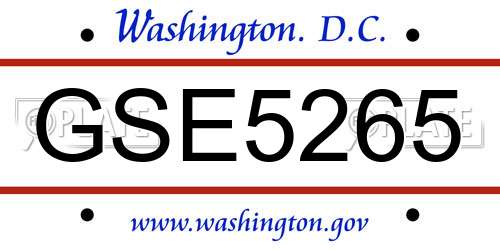 GSE5265 District Of Columbia License Plate