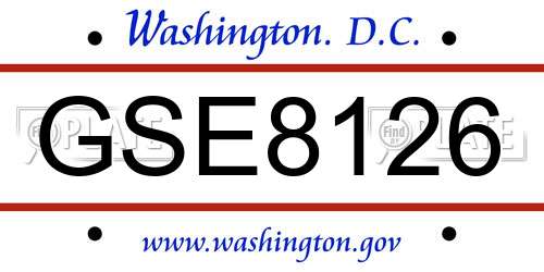 GSE8126 District Of Columbia License Plate