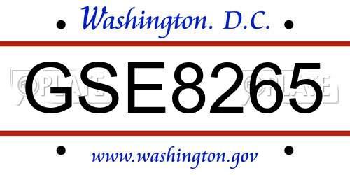 GSE8265 District Of Columbia License Plate