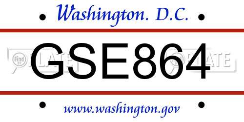 GSE864 District Of Columbia License Plate