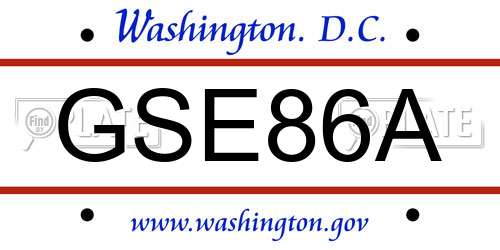 GSE86A District Of Columbia License Plate