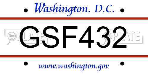 GSF432 District Of Columbia License Plate