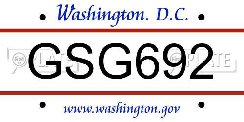 GSG692 District Of Columbia License Plate