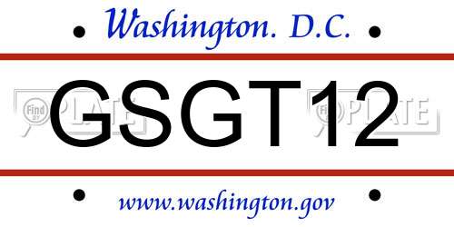 GSGT12 District Of Columbia License Plate