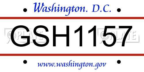 GSH1157 District Of Columbia License Plate