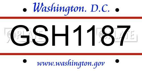 GSH1187 District Of Columbia License Plate