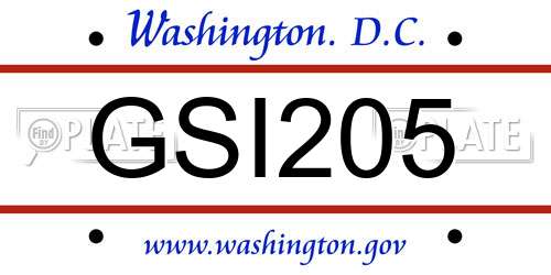 GSI205 District Of Columbia License Plate