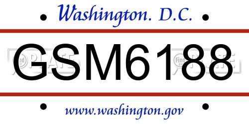 GSM6188 District Of Columbia License Plate