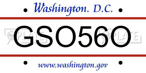 GSO56O District Of Columbia License Plate