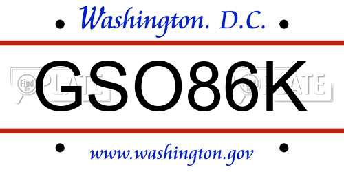 GSO86K District Of Columbia License Plate