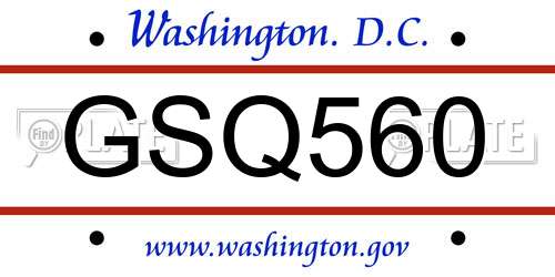 GSQ560 District Of Columbia License Plate