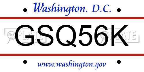 GSQ56K District Of Columbia License Plate