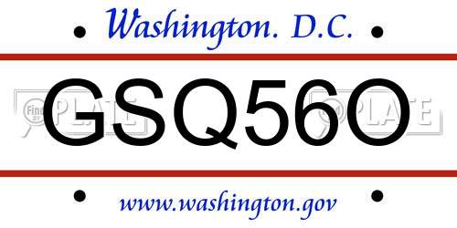 GSQ56O District Of Columbia License Plate