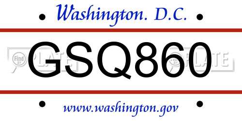 GSQ860 District Of Columbia License Plate