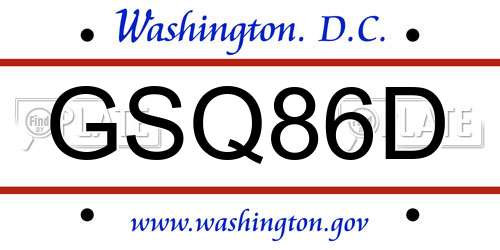 GSQ86D District Of Columbia License Plate
