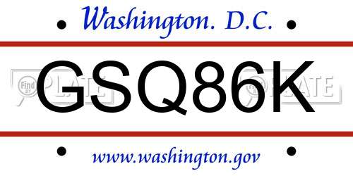 GSQ86K District Of Columbia License Plate