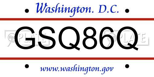 GSQ86Q District Of Columbia License Plate