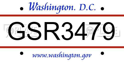GSR3479 District Of Columbia License Plate