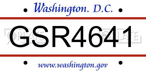 GSR4641 District Of Columbia License Plate