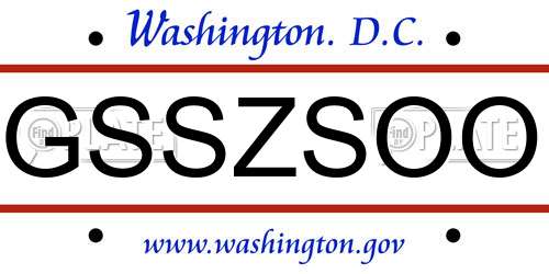 GSSZSOO District Of Columbia License Plate