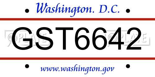 GST6642 District Of Columbia License Plate