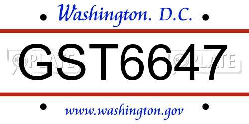 GST6647 District Of Columbia License Plate