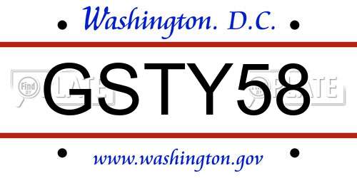 GSTY58 District Of Columbia License Plate
