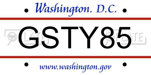 GSTY85 District Of Columbia License Plate