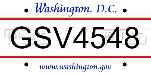 GSV4548 District Of Columbia License Plate