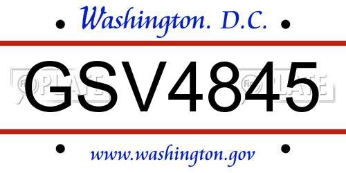 GSV4845 District Of Columbia License Plate