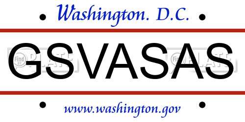 GSVASAS District Of Columbia License Plate