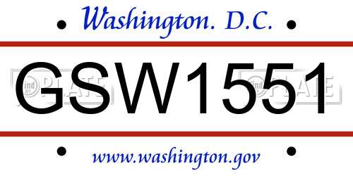 GSW1551 District Of Columbia License Plate