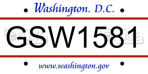 GSW1581 District Of Columbia License Plate
