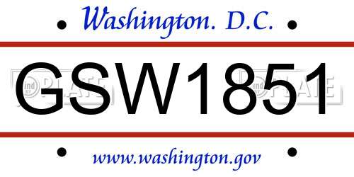 GSW1851 District Of Columbia License Plate