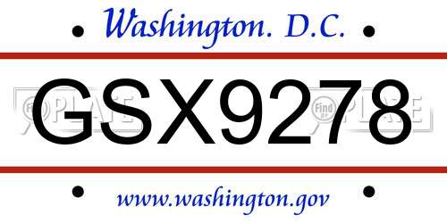 GSX9278 District Of Columbia License Plate