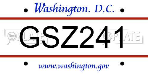 GSZ241 District Of Columbia License Plate