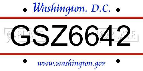 GSZ6642 District Of Columbia License Plate