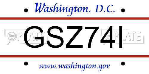 GSZ74I District Of Columbia License Plate