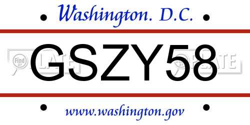 GSZY58 District Of Columbia License Plate