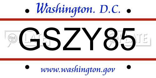 GSZY85 District Of Columbia License Plate