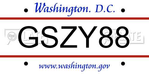 GSZY88 District Of Columbia License Plate