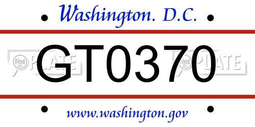 GT0370 District Of Columbia License Plate